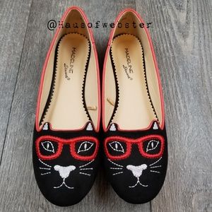 [Madeline Stewart] black embroidered cat flats